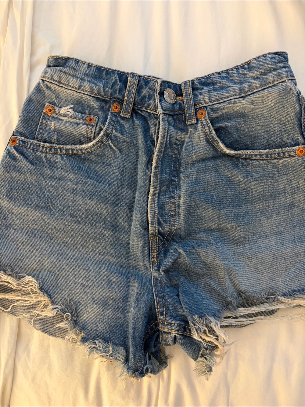 Zara Light Blue Distressed Denim Cutoff Shorts